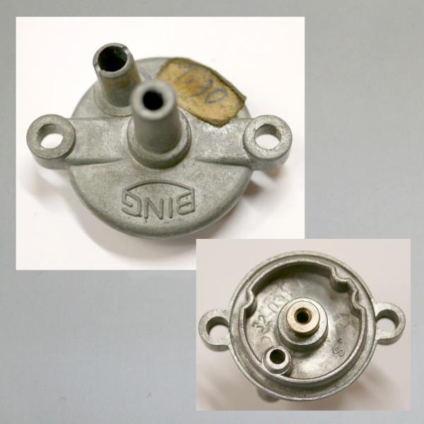 (32-031) Schwimmerkammer-Deckel für Mofa, Moped, Mokick mit Bing Vergaser---mit Tupfer-Aufnahme---Orig. NEU---