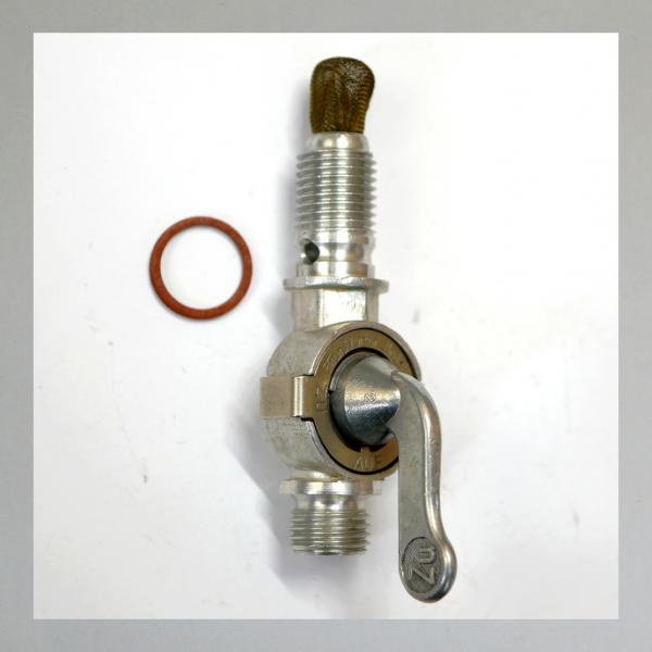 Benzinhahn AW-Frankfurter Modell. Tankseitig M14x1,5---ohne Reserve, mit Gewindeabgang M14x1,5---langes Gewinde