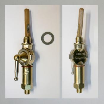Benzinhahn AW für Sachs 98, Gewinde Tank R/G 1/4 Zoll, Gewinde Ablauf 1/8 Zoll---zweite Version des AW Hahns in Messing