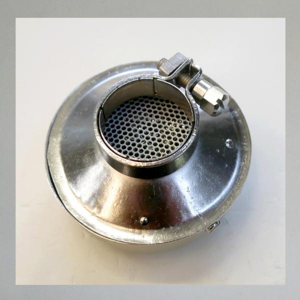 Preview: BING Blech-Luftfilter, ohne Klappe, Steckanschluss 35mm/ Aussendurchmesser 84mm, 40er Jahre Ausführung!---Umgebaut auf Zerlegbarkeit---
