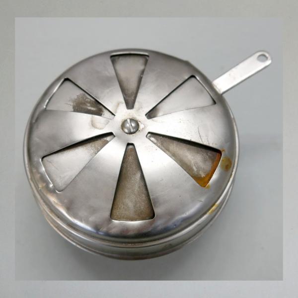 BING Blech-Luftfilter mit Klappe, Anschluss: 40mm/ Aussendurchmesser 113mm---neu vernickelt---