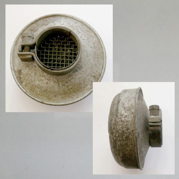 Preview: BING Blech-Luftfilter offen, Steckanschluss: 35mm/ Aussendurchmesser 84mm---neu aus Altbestand, Farbe silber---