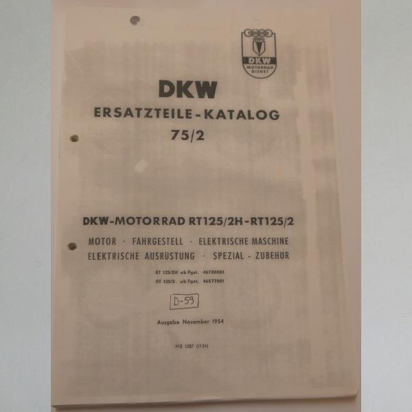 DKW - Ersatzteile-Katalog 75/2 für RT 125/2H und RT 125/2, Kopie