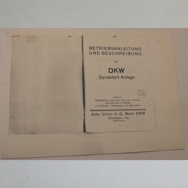 DKW - Betriebsanleitung und Beschreibung der DKW Dynastart-Anlage, Kopie