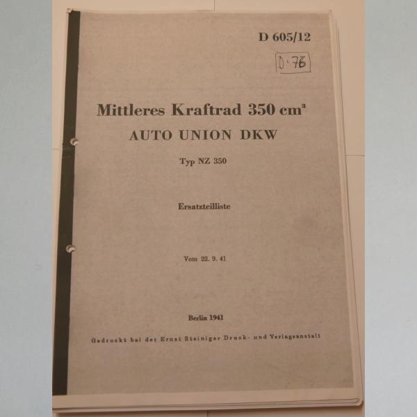 DKW - Ersatzteile-Liste NZ 350 1941, Kopie