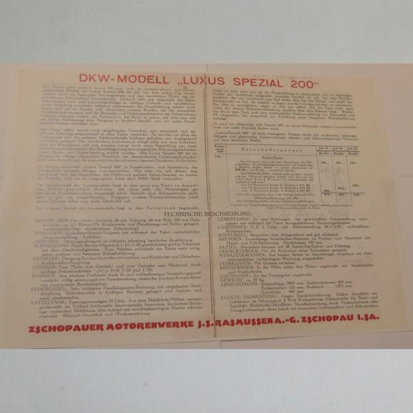 Preview: DKW - Prospekt Werbeblatt Luxus-Spezial 200, Kopie