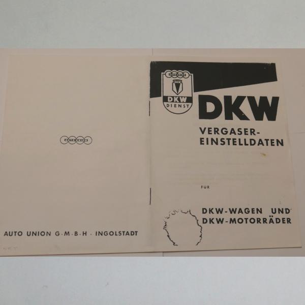DKW - Vergasereinstelldaten für Wagen und Motorräder, Kopie