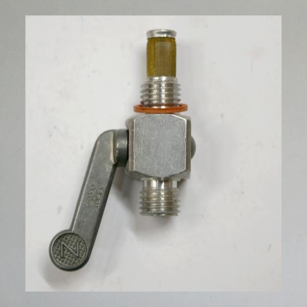 Everbest ("Würfelhahn") Benzinhahn mit Reserve: Tankseitig M16x1---Ablaufseitig M12x1,5---30er Jahre Ausführung aus Alu - Kopie