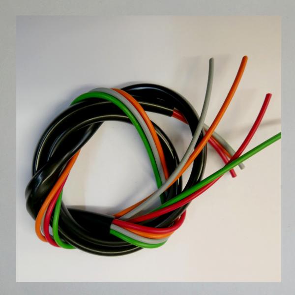 Kabel für Hupenknopf oder Hupenschalter oder Abblendschalter, schwarz mit 4 Adern für Motorrad, Moped, Mokick 50er-80er Jahre