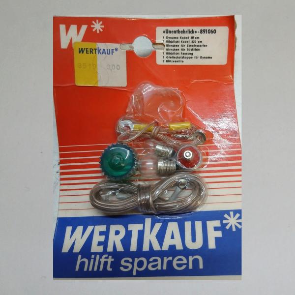 Altes Reparaturset für Fahrräder, Kabel, Glühbirnen, Gleitschutz Dynamo