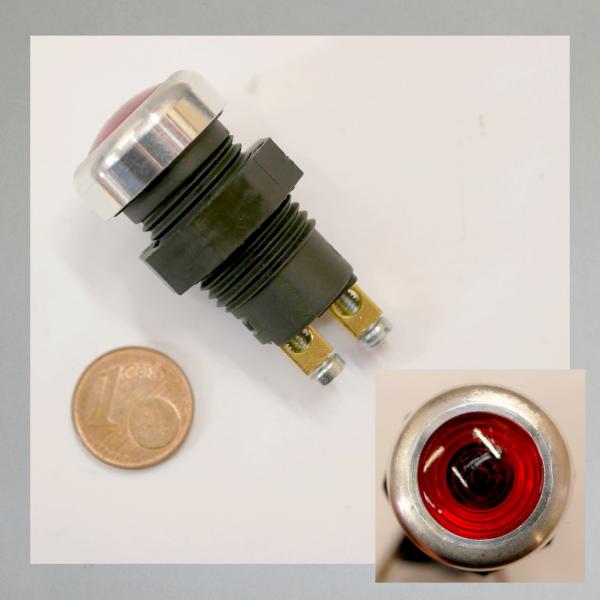 Einschraubhalter, Lampenfassung, Leuchte, Anzeige, Generatorleuchte---rot---Alu Blende