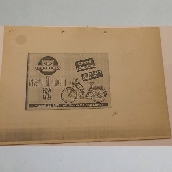 Hercules - Handbuch für Mofa 25 Modell 221 MFH mit Sachs 2-Gang-Motor, Kopie