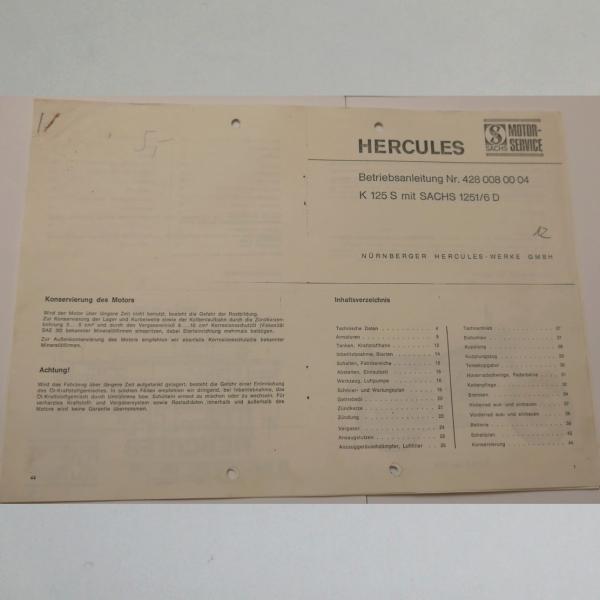 Hercules - Betriebsanleitung Nr. 428 008 00 04 für KS 125 S mit Sachs 1251/6 D, Kopie
