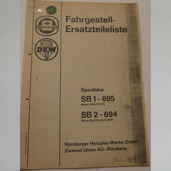 Hercules / Zweirad Union - Fahrgestell-Ersatzteilliste für Sportbike SB 1 - 695 und SB 2 - 694, Kopie