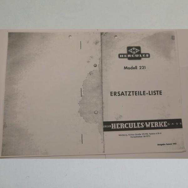 Hercules - Ersatzteile-Liste Modell 221, Kopie