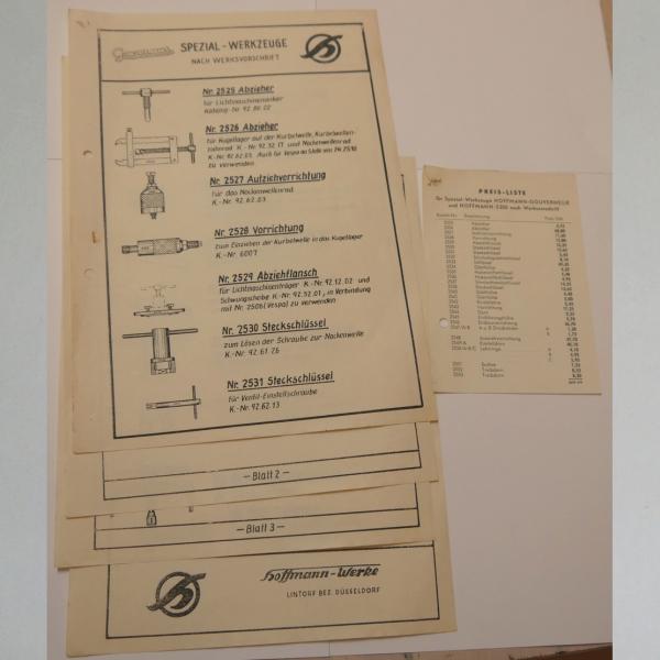 Preisliste für Hoffmann Gouverneur Spezial-Werkzeuge, original
