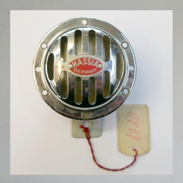 Kleine Hassia Hupe/ Horn für Motorroller und Mopeds, 50er/ 60er Jahre, 6 Volt Wechselstrom---Ori. NEU---funktionsfähig---