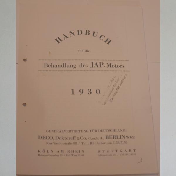 JAP - Handbuch für die Behandlung des JAP-Motors 1930, Kopie