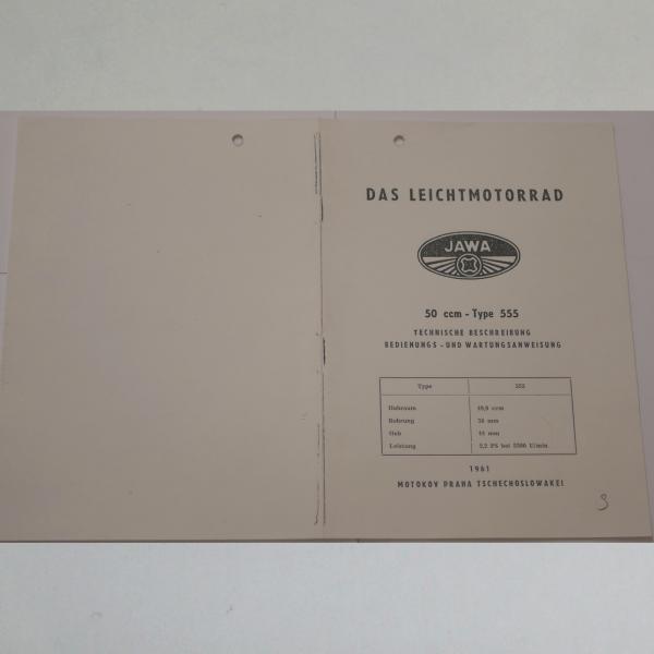 Jawa - Bedienungs- und Wartungsanleitung für 50ccm Typ 555 1961, Kopie