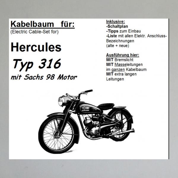 Kabelbaum/ Kabelsatz/ Leitungssatz Hercules 316 und ähnliche mit Sachs 98 Motor