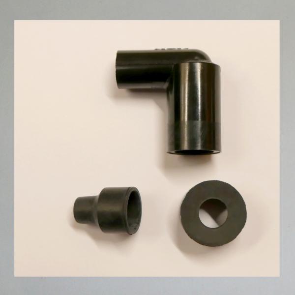 Zündkerzenstecker/ Kerzenstecker aus Bakelite, original NGK, mit 2 Gummis