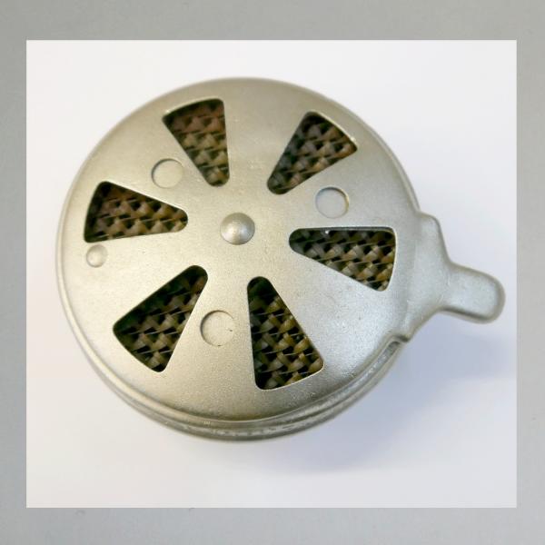Knecht Blech-Luftfilter für DKW, mit Klappe/Blende, Steckanschluss 40mm---neu vernickelt---