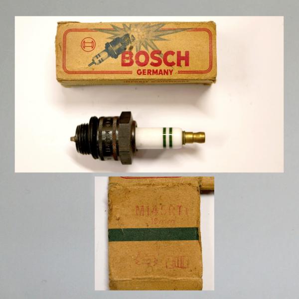 Zündkerze M145RT1---M18x1,5---Wärmewert 145---Fabrikat Bosch, 30er/40er/frühe 50er Jahre (Original alt, OVP, NOS)---entstört---