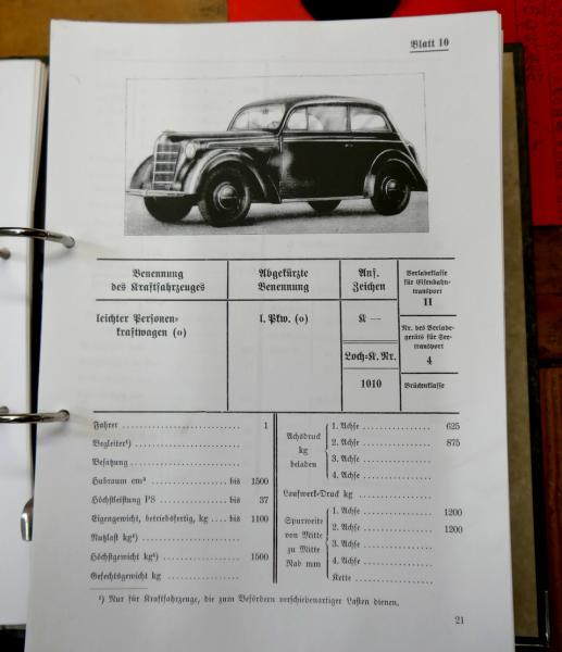 Buchkopie: Anahltswerte über Kraftfahrzeuge und Gerät (10.4.1940) der Wehrmacht