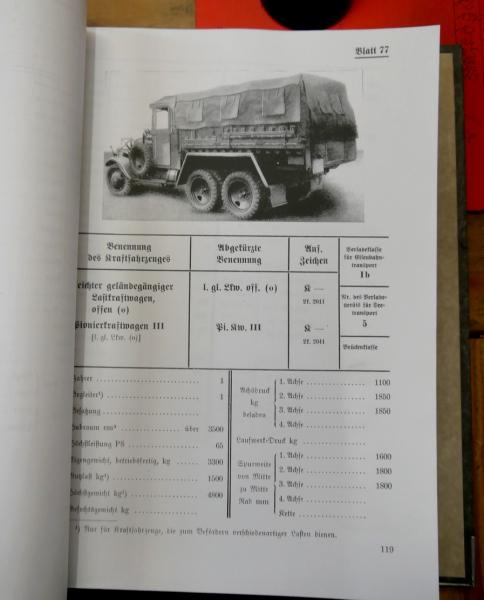 Buchkopie: Anahltswerte über Kraftfahrzeuge und Gerät (10.4.1940) der Wehrmacht
