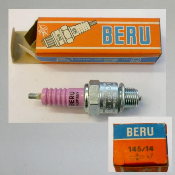 Zündkerze W145T1---M14x1,25---Wärmewert 145---Fabrikat Beru (Original alt, OVP, NOS) 50er/ 60er Jahre