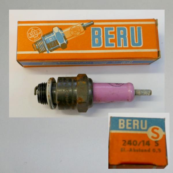 Zündkerze W240T1---M14x1,25---Wärmewert 240---Fabrikat Beru (Original alt, OVP, NOS) 50er---Rosa Isolator---