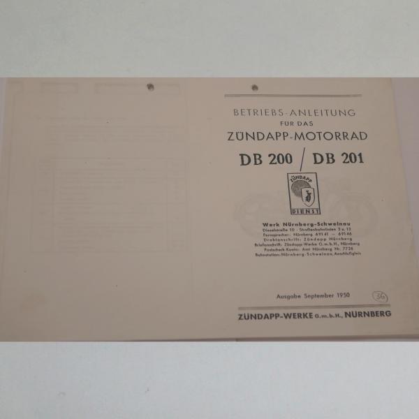 Zündapp - Bedienungsanleitung für DB 200 und DB 201 1950, Kopie