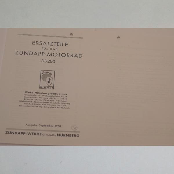 Zündapp - Ersatzteil-Liste für DB 200 1950, Kopie