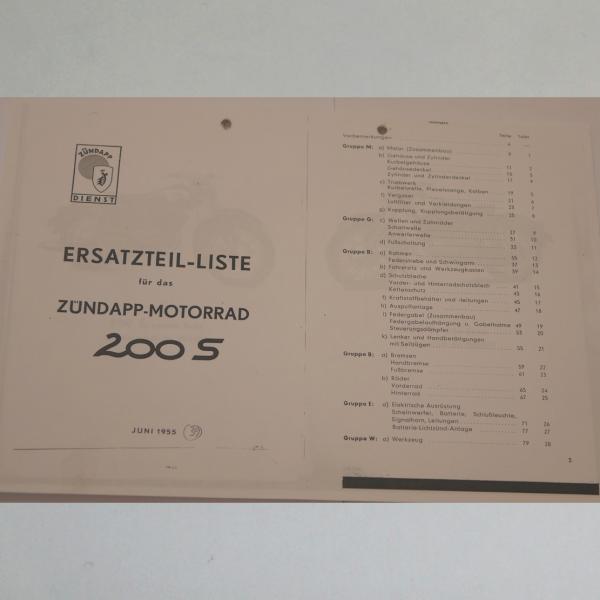 Zündapp - Ersatzteil-Liste für 200 S 1955, Kopie