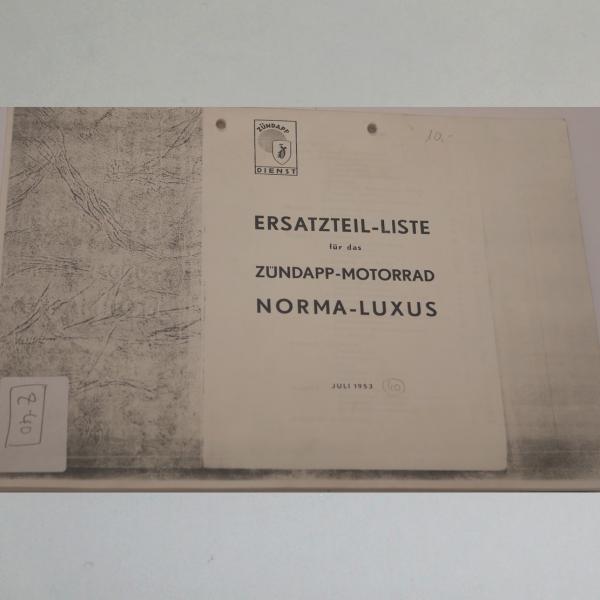 Zündapp - Ersatzteil-Liste für Norma Luxus 1953, Kopie