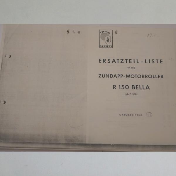 Zündapp - Ersatzteil-Liste für Bella R 150 1954, Kopie