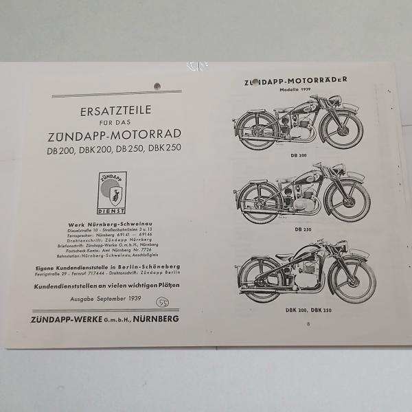 Zündapp - Ersatzteil-Liste für DB 200, DBK 200, DB 250, DBK 250, Kopie