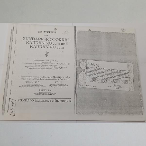 Zündapp - Ersatzteil-Liste für Kardan 500 ccm und 400 ccm, Kopie