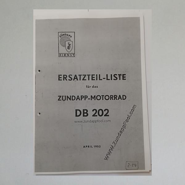Zündapp Ersatzteil-Liste für das Motorrad DB 202, Kopie