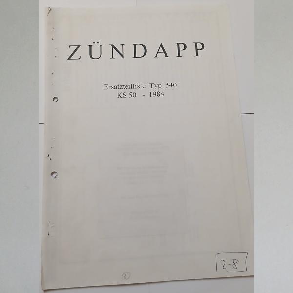 Zündapp Ersatzteil-Liste Typ 540 KS 50 1984, Kopie