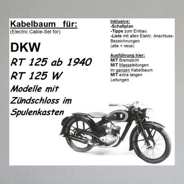 Kabelbaum/ Kabelsatz/ Leitungssatz DKW RT125, RT125W (Zündschloss im Spulenkasten), RT125(1940-44)