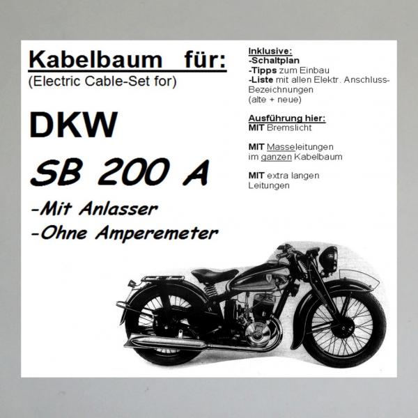 Kabelbaum/ Kabelsatz/ Leitungssatz DKW SB200A (mit Anlasser ohne Amperemeter)