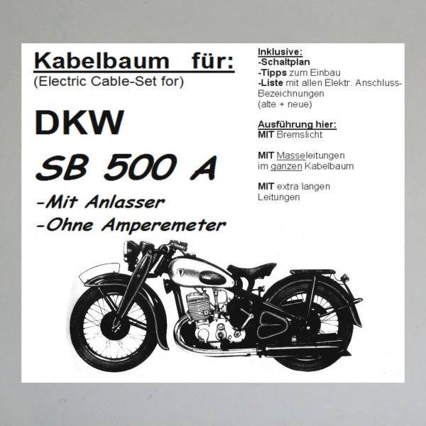 Kabelbaum/ Kabelsatz/ Leitungssatz DKW SB500, Block500 usw (mit Anlasser, ohne Amperemeter)