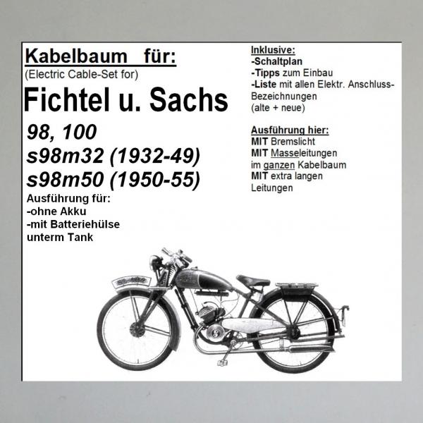 Kabelbaum/ Kabelsatz/ Leitungssatz Sachs 98, 100, S98M32, S98M50, vorkrieg, ohne Akku, mit Batteriehülse unterm Tank - Kopie