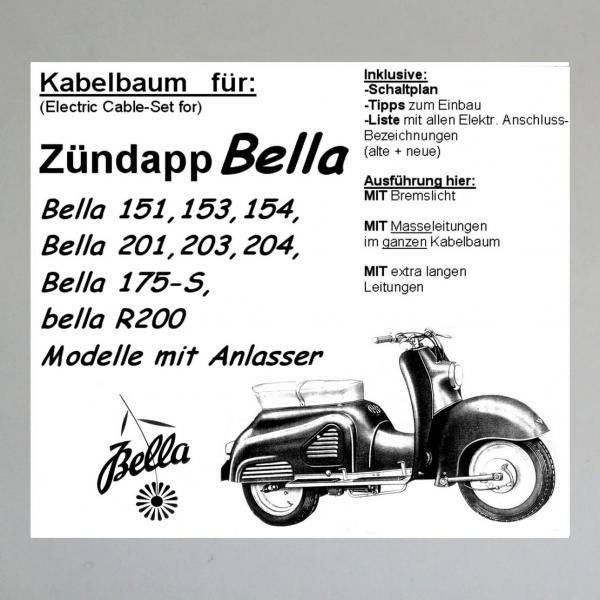 Kabelbaum/ Kabelsatz/ Leitungssatz Zündapp Bella mit Anlasser (Bella R 151, 153, 154, 201, 203, 204, 175S, R200)