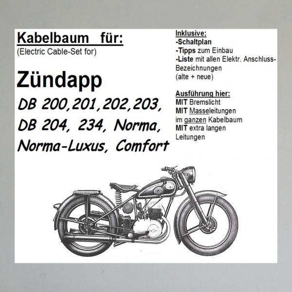 Kabelbaum/ Kabelsatz/ Leitungssatz Zündapp DB 200, 201, 202, 203, 204, 234, Norma, Norma Luxus, Comfort