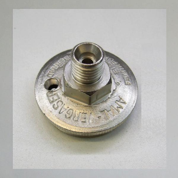 Schwimmerkammerdeckel---mit Schriftzug---zölliges Gewinde---für Amal Kleinvergaser (G1,2,3)---Repro, vernickelt---