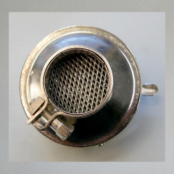 BING Blech-Luftfilter, mit Klappe, Steckanschluss 40mm/ Aussendurchmesser 84mm, 50er Jahre Ausführung!---Umgebaut auf Zerlegbarkeit--- -