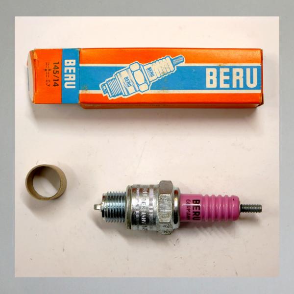 Zündkerze W145T1---M14x1,25---Wärmewert 145---Fabrikat Beru (Original alt, OVP, NOS) 60er Jahre