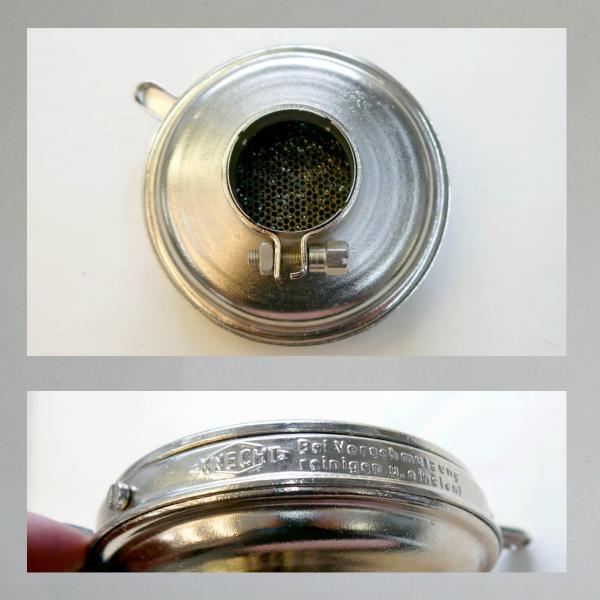 KNECHT Blech-Luftfilter, mit Klappe, Steckanschluss 40mm/ Aussendurchmesser 112mm---Umbau auf Zerlegbarkeit---Ausführung DKW RT 200